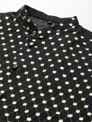 Black Viscose embroidered stitched nehru jacket 2