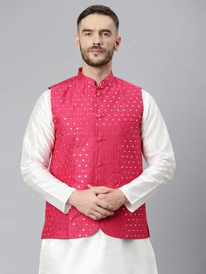 Pink Viscose embroidered stitched jacket 1