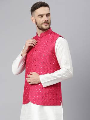 Pink Viscose embroidered stitched jacket 3