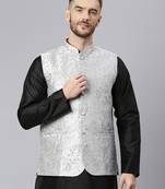 Grey Viscose embroidered stitched kurta with nehru jacket
