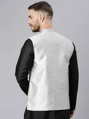 Grey Viscose embroidered stitched kurta with nehru jacket 4