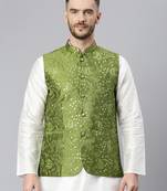 Green Viscose embroidered stitched nehru jacket