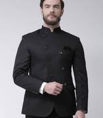 Black Plain Polyester Bandhgala Suit