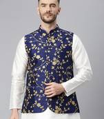 Navy Viscose embroidered stitched nehru jacket