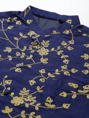 Navy Viscose embroidered stitched nehru jacket 2