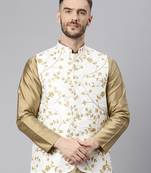 White Viscose embroidered stitched nehru jacket