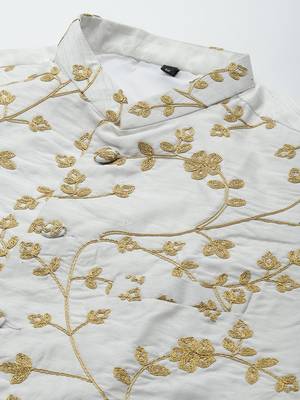 White Viscose embroidered stitched nehru jacket 2