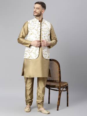 White Viscose embroidered stitched nehru jacket 5