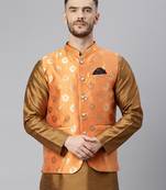 Orange Viscose embroidered stitched nehru jacket