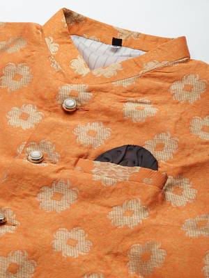 Orange Viscose embroidered stitched nehru jacket 2