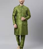 Green Polyester  Embroidered stitched kurta with pajama