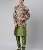Green Polyester  Printed stitched kurta with pajama