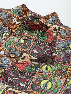 Green Polyester  Printed stitched kurta with pajama 2