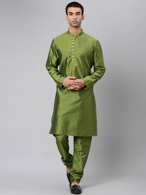 Green Polyester  Printed stitched kurta with pajama 3