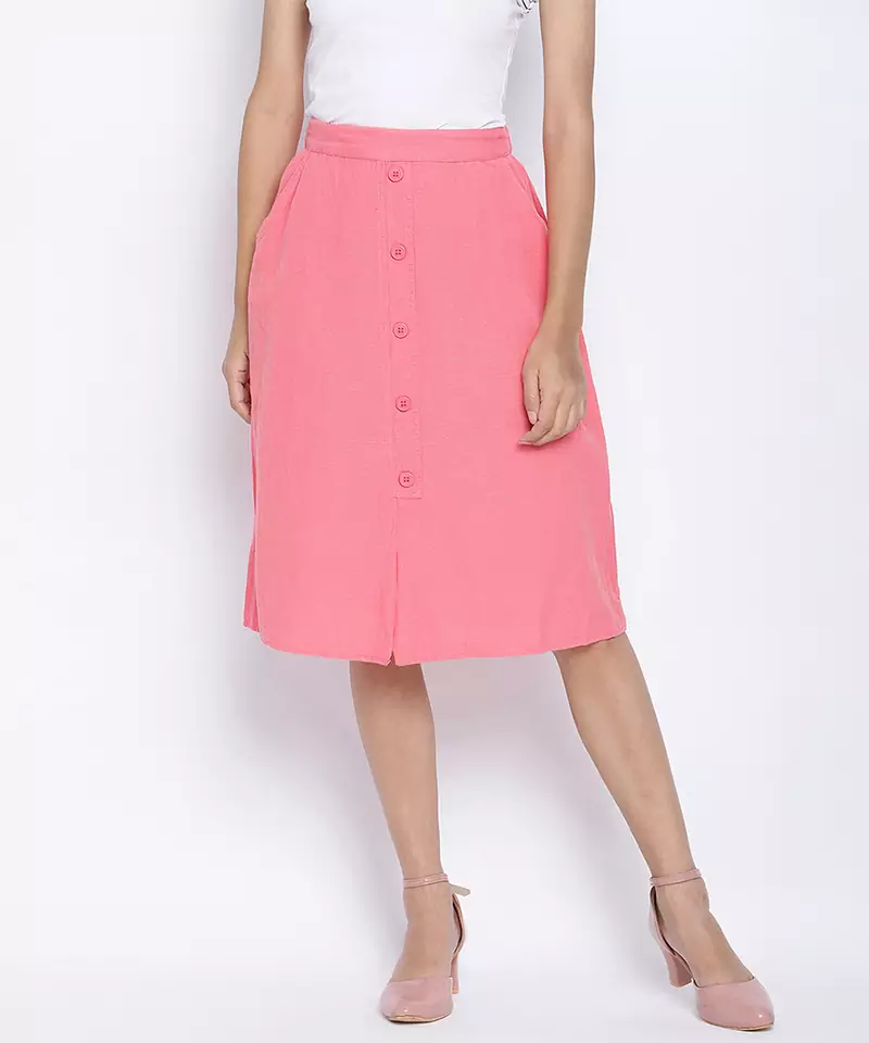 Vegas pink button down casual women skirt