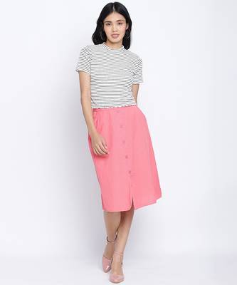 Vegas pink button down casual women skirt 2