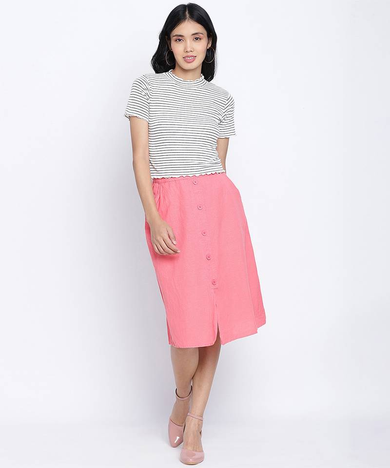 Vegas pink button down casual women skirt