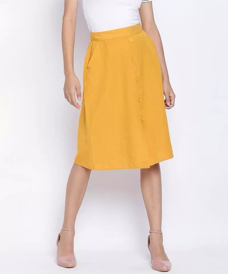 Sun glaze solid button down women skirt