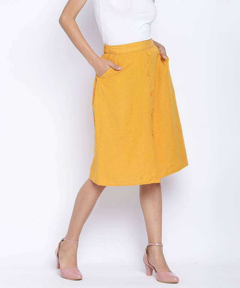 Sun glaze solid button down women skirt