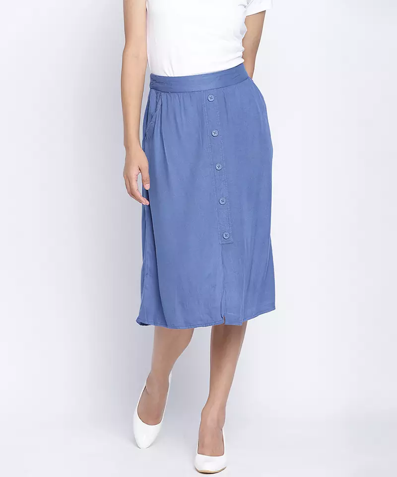 Dior Blue soild button dowm women skirt