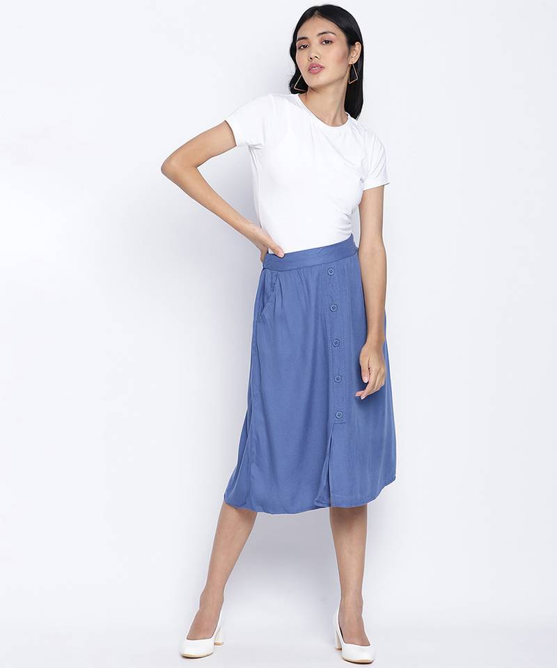 Dior Blue soild button dowm women skirt