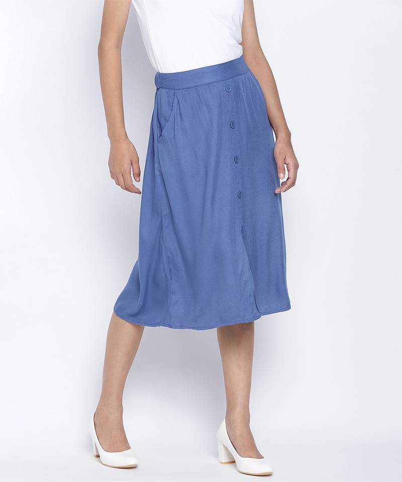 Dior Blue soild button dowm women skirt