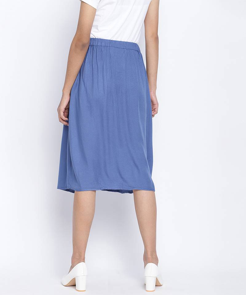 Dior Blue soild button dowm women skirt