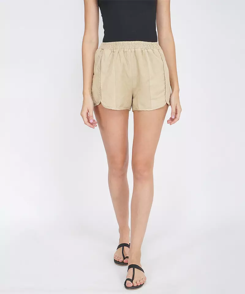 Basic Beige Women's Smocked waist Shorts