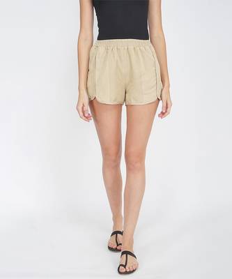 Basic Beige Women's Smocked waist Shorts 1