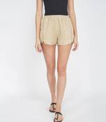 Basic Beige Women's Smocked waist Shorts
