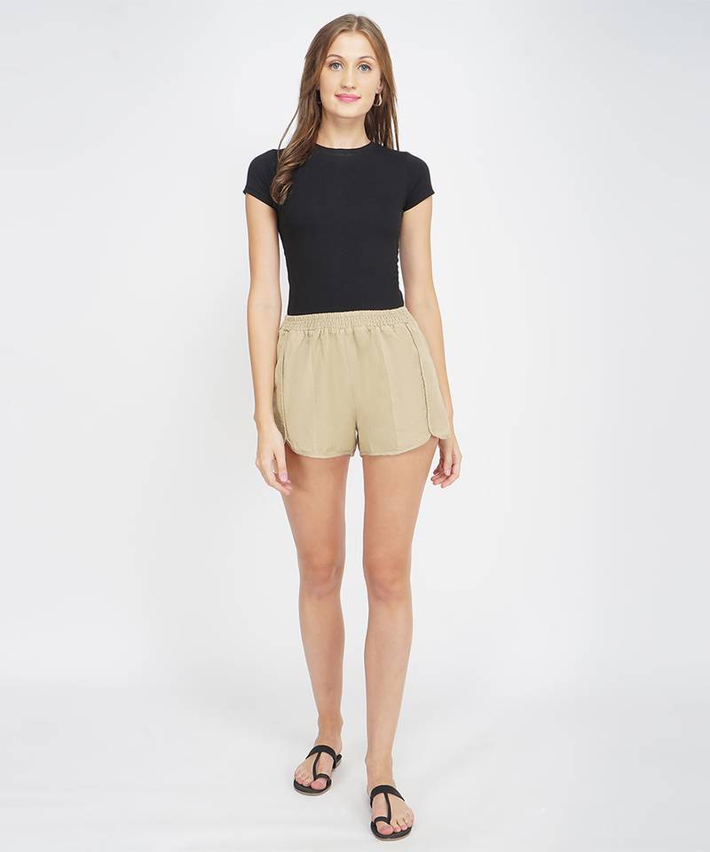 Basic Beige Women's Smocked waist Shorts