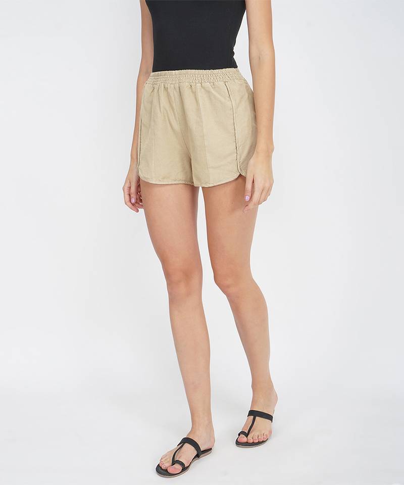 Basic Beige Women's Smocked waist Shorts