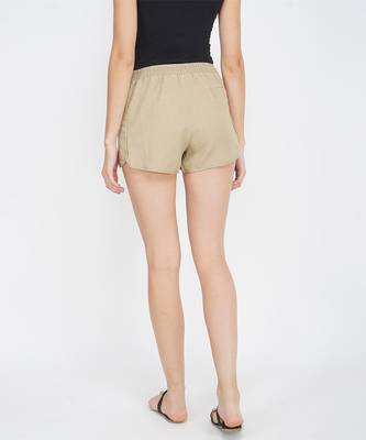 Basic Beige Women's Smocked waist Shorts 4