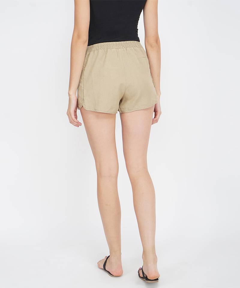 Basic Beige Women's Smocked waist Shorts
