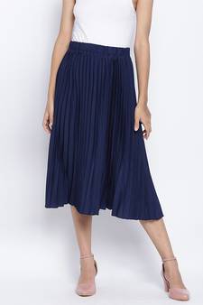 Zaffle solid Blue pleated women skirt