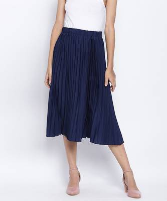 Zaffle solid Blue pleated women skirt 1