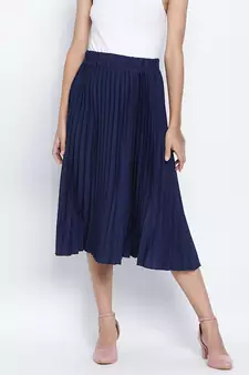 Zaffle solid Blue pleated women skirt