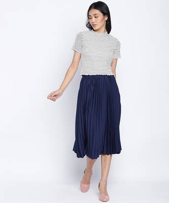 Zaffle solid Blue pleated women skirt 2