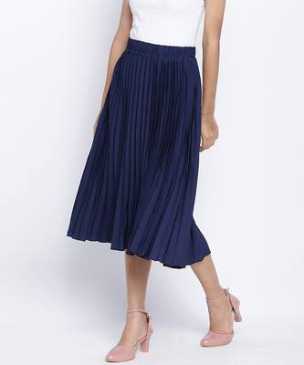 Zaffle solid Blue pleated women skirt 3