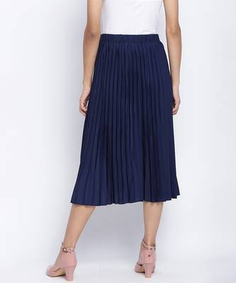 Zaffle solid Blue pleated women skirt 4