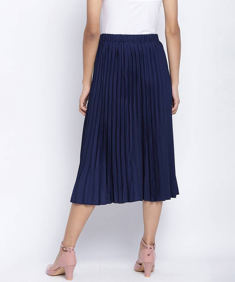 Zaffle solid Blue pleated women skirt