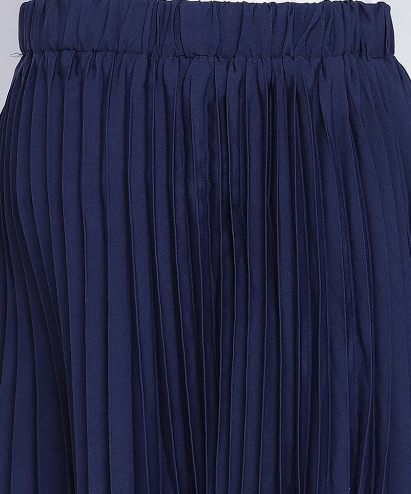 Zaffle solid Blue pleated women skirt