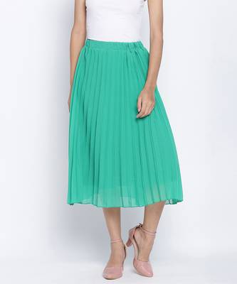 Pop up shiny green Pleated lined women skirt 1
