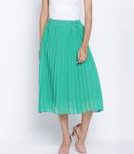 Pop up shiny green Pleated lined women skirt