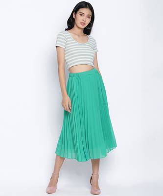 Pop up shiny green Pleated lined women skirt 2