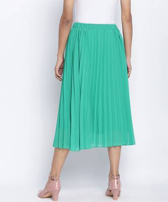 Pop up shiny green Pleated lined women skirt 4