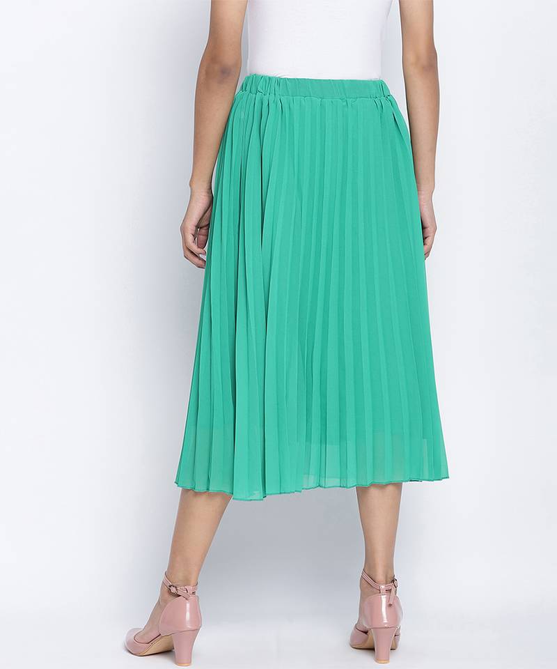 Pop up shiny green Pleated lined women skirt