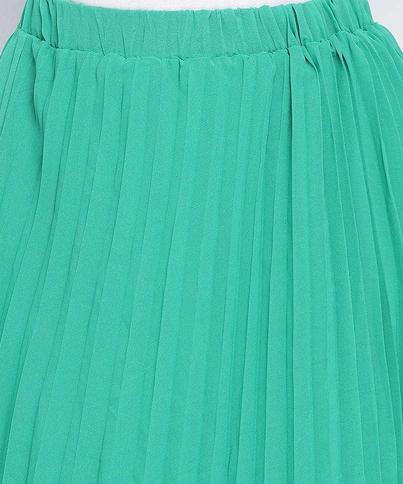 Pop up shiny green Pleated lined women skirt