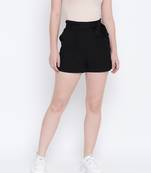 Dapper ritzy black elascticated casual women Linen shorts