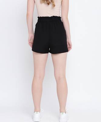 Dapper ritzy black elascticated casual women Linen shorts 4